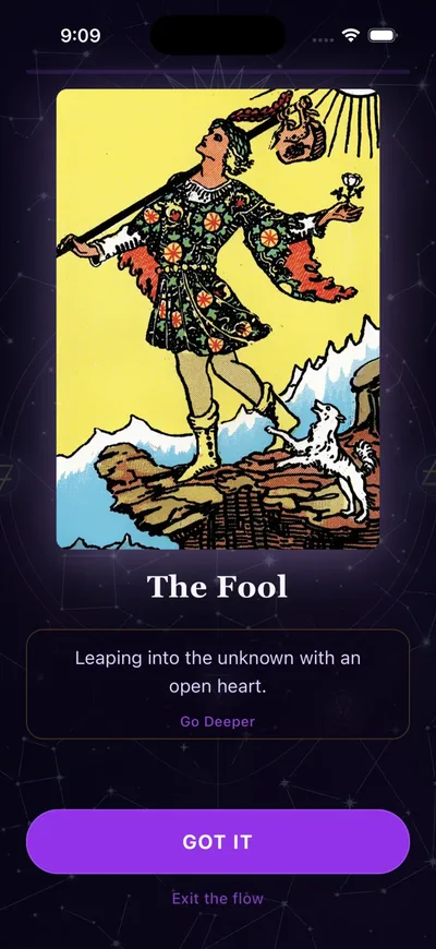 Echo Arcana — The Fool tarot card